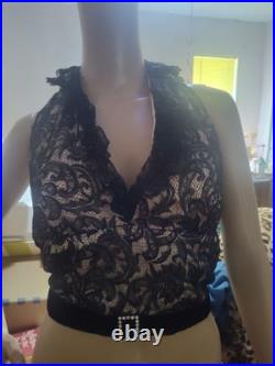 Vintage old hollywood style plunge halter top black lace glam sirencore sexy