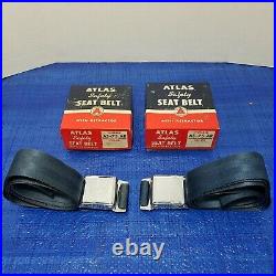 Vintage pair Atlas Seat Belts Blue +Chrome 60s era atrermarket NOS hotrod custom