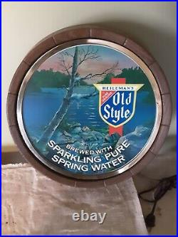 Vintage1983 OLD STYLE BEER LAKE SCENE lighted barrel sign WORKS
