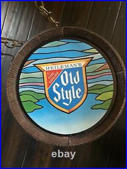 Vntg Heilemans Old Style Beer Sign Motion Faux Wood Beer Barrel Light Rotating