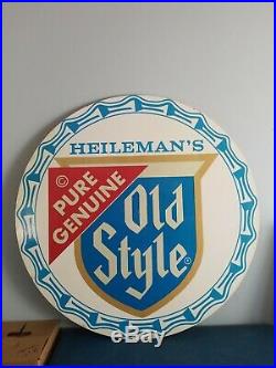 Vtg 1970s Old Style Beer Advertising wooden bottle cap Sign & photo Heilemans wi
