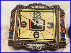 Vtg 1974 Old Style Beer Light Up Sign Tiffany Stained Glass Look Clock