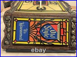 Vtg 1974 Old Style Beer Light Up Sign Tiffany Stained Glass Look Clock