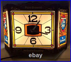 Vtg 1976 Old Style Beer Stained Glass Look Lighted Clock Sign 17.5x12x4.5