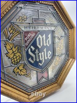 Vtg Heileman's Old Style Pure Genuine Lighted Beer Sign Stained Glass Look