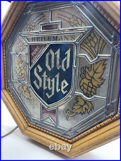 Vtg Heileman's Old Style Pure Genuine Lighted Beer Sign Stained Glass Look