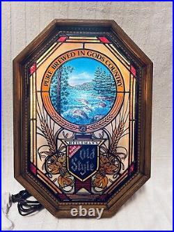 Vtg Heilemans Old Style Beer Sign Illuminated Stained Glass Motion Display ©1982