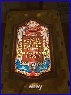 Vtg Heilman's old style lighted plastic stained glass beer sign Cheers Salute