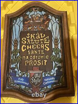 Vtg Heilman's old style lighted plastic stained glass beer sign Cheers Salute