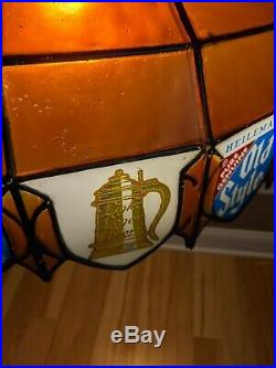 Vtg Large Old Style Beer Faux Stained Glass Pool Table Bar Pub Light 24x24x14