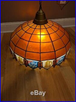 Vtg Large Old Style Beer Faux Stained Glass Pool Table Bar Pub Light 24x24x14