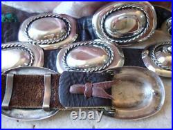 Vtg NAVAJO Old Pawn BRAIDED COLONIAL STYLE 329G Sterling Silver CONCHO BELT 41