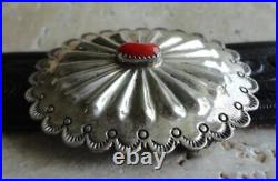 Vtg Native American OLD STYLE Sterling Repousse Stamped CORAL CONCHO Belt Buckle