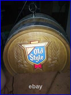 Vtg Old Style Beer Sign Game Room Bar Pub Light Pool Table Faux Wood Barrel L@@k