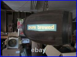 Vtg Old Style Beer Sign Light Up Spinning Motion Faux Wood Beer Barrel Man Cave