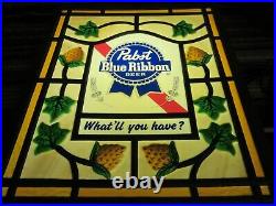 Vtg Pabst Beer Sign Rare Swag Style Stain Glass Old Clock Bar Light Pub Rec Room