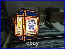 Vtg Pabst Blue Ribbon Beer Sign Old Style Light Up Rare Plastic Stain Glass Pbr