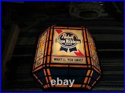 Vtg Pabst Blue Ribbon Beer Sign Old Style Light Up Rare Plastic Stain Glass Pbr