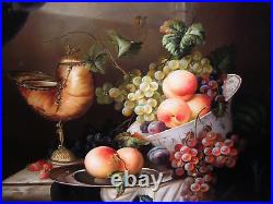 Vtg Still Life Oil Painting Canvas Fruit Old Master Style Signed