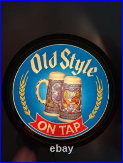 WORKS Vintage 1983 Old Style Beer Round Barrel Lighted Wall Hanging Sign Stein WORKS Vintage 1983 Old Style Beer Round Barrel Lighted Wall Hanging Sign Stein