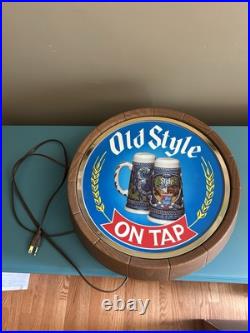 WORKS Vintage 1983 Old Style Beer Round Barrel Lighted Wall Hanging Sign Stein WORKS Vintage 1983 Old Style Beer Round Barrel Lighted Wall Hanging Sign Stein