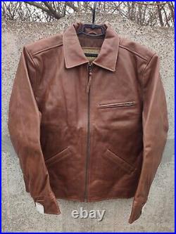 Warson Motors Golden Racer Biker Brown Leather Jacket Retro Motorcycle Large L