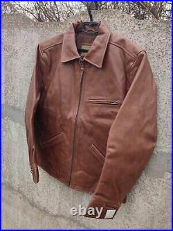 Warson Motors Golden Racer Biker Brown Leather Jacket Retro Motorcycle Large L