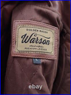 Warson Motors Golden Racer Biker Brown Leather Jacket Retro Motorcycle Large L