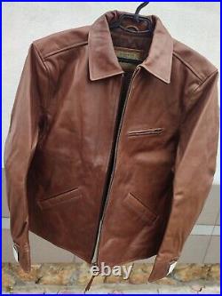 Warson Motors Golden Racer Biker Brown Leather Jacket Retro Motorcycle Large L