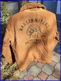 Warson Motors Heavy Big Chief Jacket Men Biker Brown Faux Shearling Sherpa S 3XL