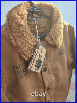 Warson Motors Heavy Big Chief Jacket Men Biker Brown Faux Shearling Sherpa S 3XL