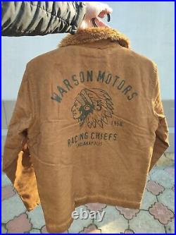 Warson Motors Heavy Big Chief Jacket Men Biker Brown Faux Shearling Sherpa S 3XL