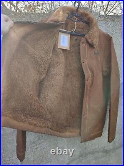 Warson Motors Heavy Big Chief Jacket Men Biker Brown Faux Shearling Sherpa S 3XL