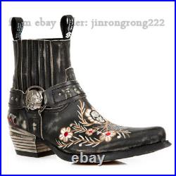 Western Style Leather Made old Embroidered Denim High Top Leather Men's Shoes