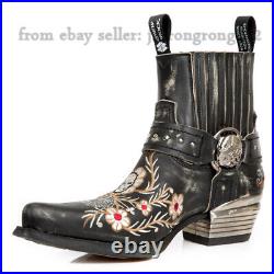 Western Style Leather Made old Embroidered Denim High Top Leather Men's Shoes