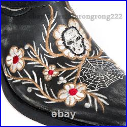 Western Style Leather Made old Embroidered Denim High Top Leather Men's Shoes