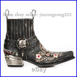 Western Style Leather Made old Embroidered Denim High Top Leather Men's Shoes