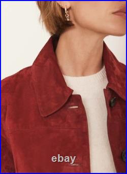Women's Red Suede Leather Jacket Vintage Style Classic Old Money Soft Suede Coat Women's Red Suede Leather Jacket Vintage Style Classic Old Money Soft Suede Coat