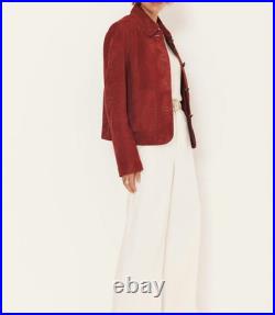 Women's Red Suede Leather Jacket Vintage Style Classic Old Money Soft Suede Coat Women's Red Suede Leather Jacket Vintage Style Classic Old Money Soft Suede Coat