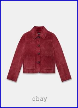 Women's Red Suede Leather Jacket Vintage Style Classic Old Money Soft Suede Coat Women's Red Suede Leather Jacket Vintage Style Classic Old Money Soft Suede Coat