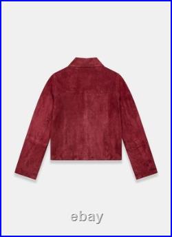 Women's Red Suede Leather Jacket Vintage Style Classic Old Money Soft Suede Coat Women's Red Suede Leather Jacket Vintage Style Classic Old Money Soft Suede Coat