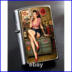 ZIPPO Anime Vintage Style Girl with cigar Lighter fine art design, OLD TIME