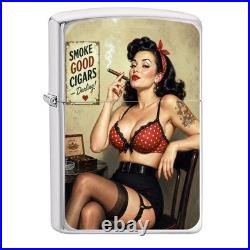 ZIPPO Anime Vintage Style Girl with cigar Lighter fine art design, OLD TIME