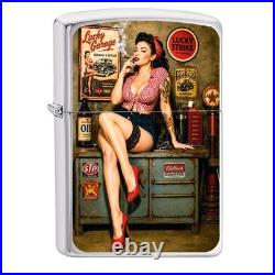 ZIPPO Anime Vintage Style Girl with cigar Lighter fine art design, OLD TIME
