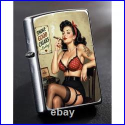 ZIPPO Anime Vintage Style Girl with cigar Lighter fine art design, OLD TIME