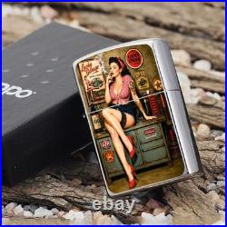 ZIPPO Anime Vintage Style Girl with cigar Lighter fine art design, OLD TIME
