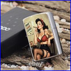 ZIPPO Anime Vintage Style Girl with cigar Lighter fine art design, OLD TIME